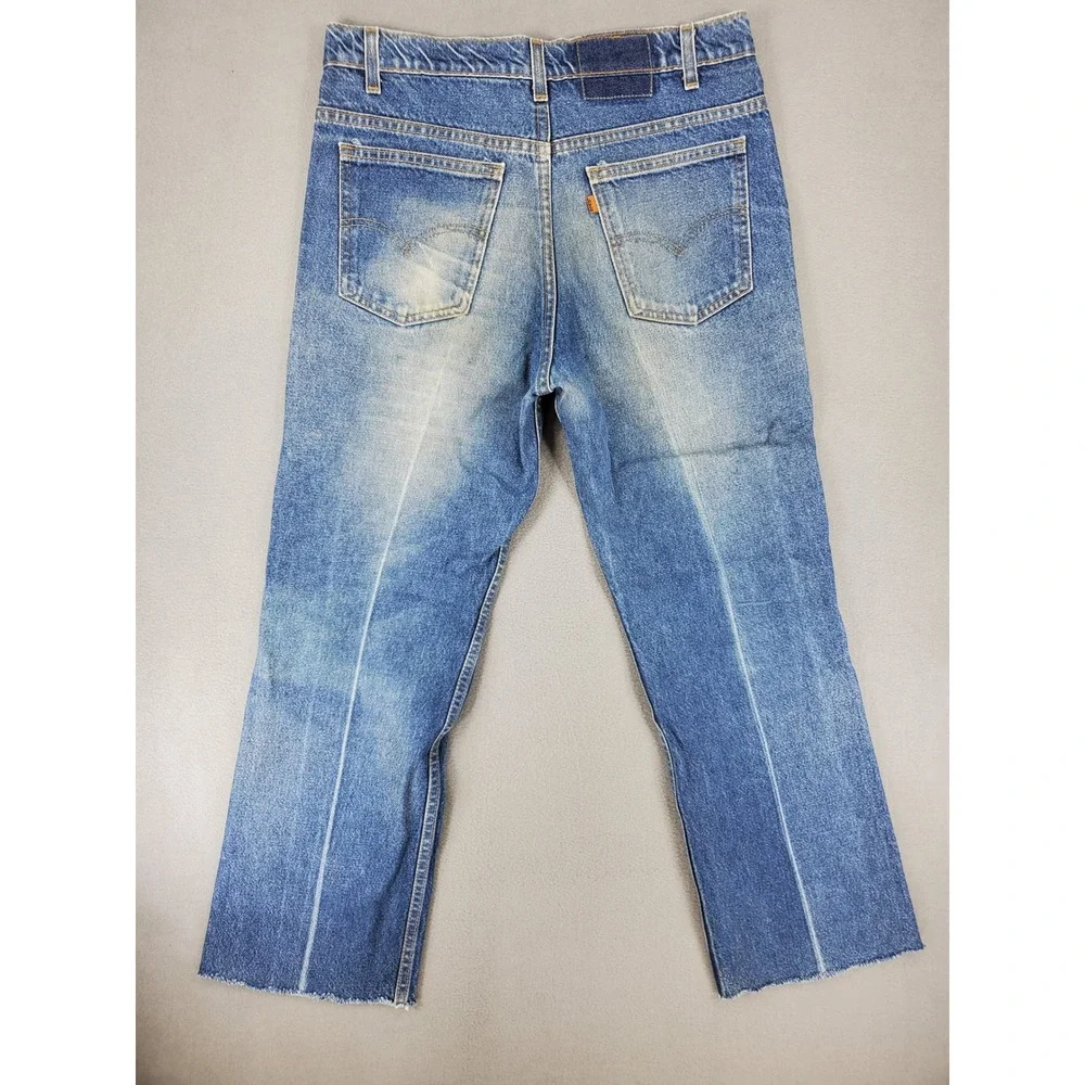Levi's 517 Bootcut Jeans Men 36 Blue Vintage Orange Tab Made in USA Raw Hem 90s